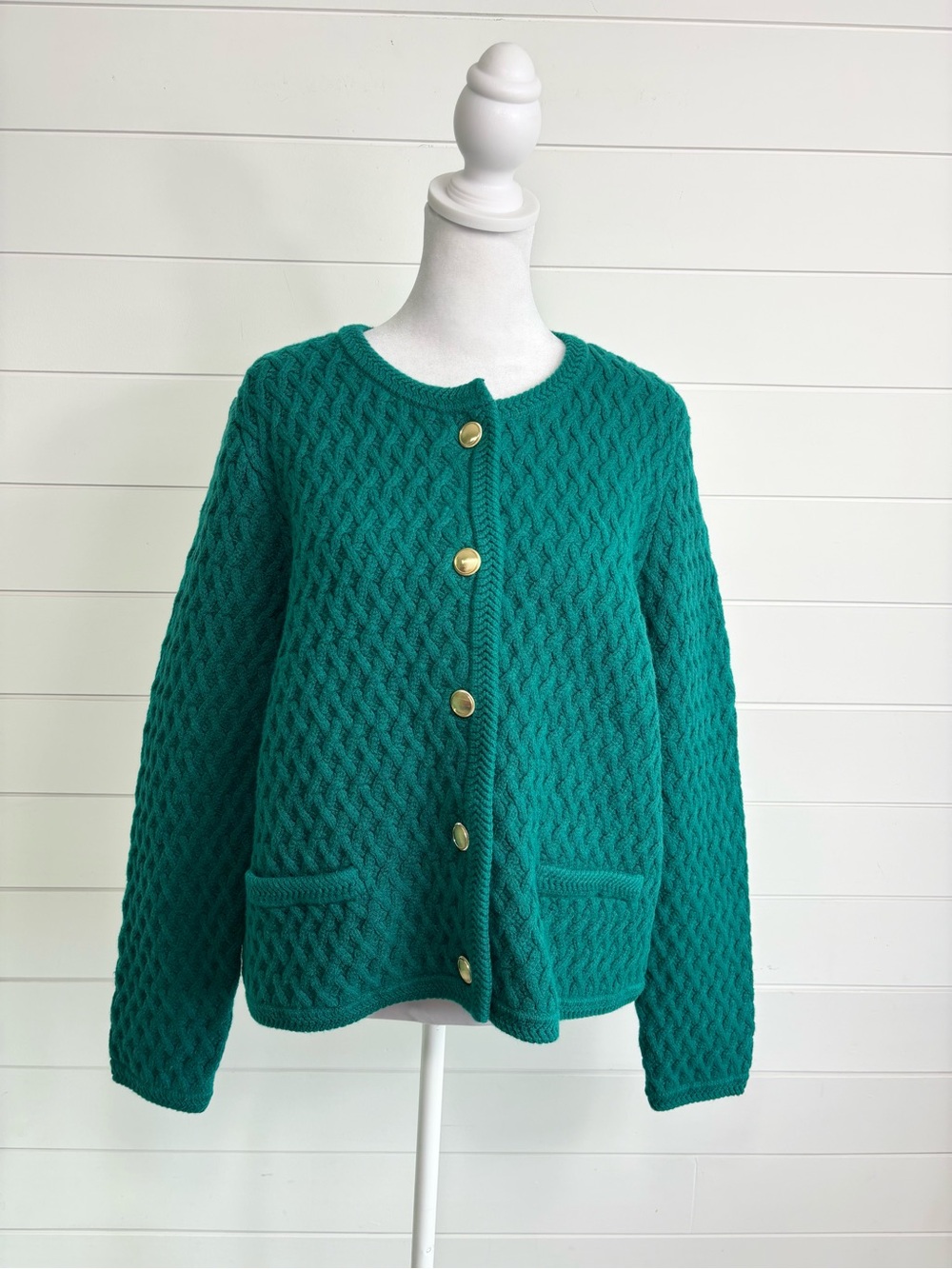 Ann Taylor Emerald Green Knit Sweater Cardigan Gold Tone Buttons Size XL P